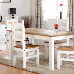 Distressed white and pine dining furniture