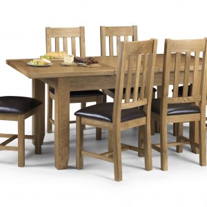 Oak extending dining table and chairs